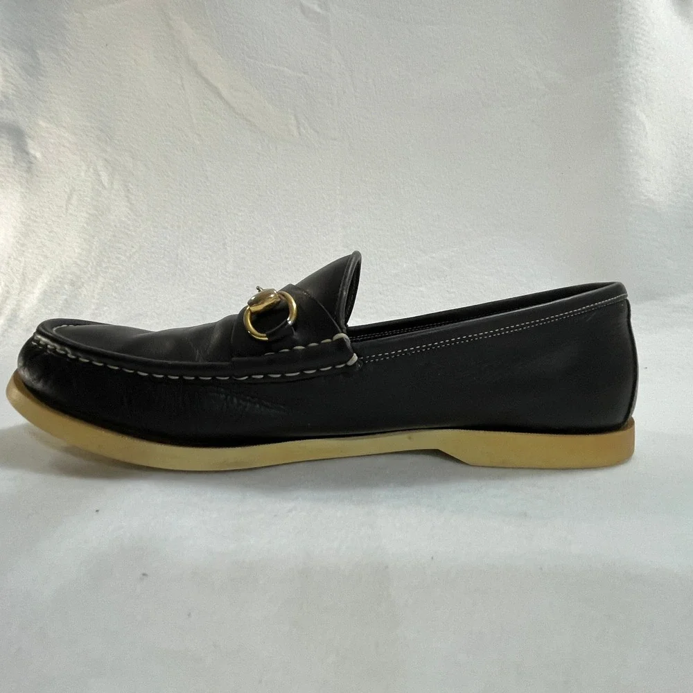Gucci Horsebit Loafers Mens EU43 Black Leather Made Italy Rubber Sole Vintage